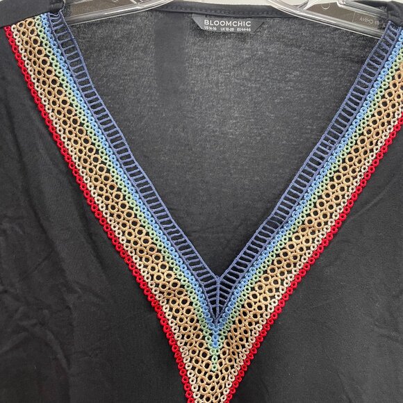 Bloomchic 1X Solid Crochet Lace Ruffle Tiered Sleeve V Neck T-shirt NWT - Picture 7 of 14